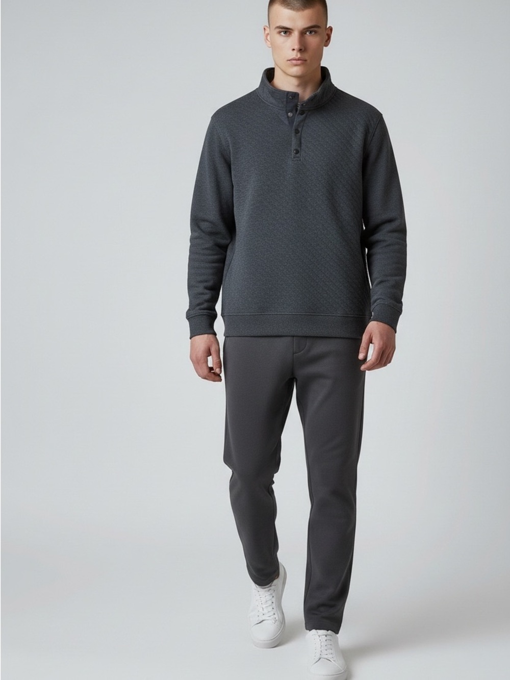Flag and Anthem Mens Size L Charcoal Grey Quilted Henley Pullover Sweatshirt NWT